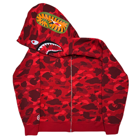 [3XL] Bape Red Camo Full-Zip Shark Hoodie