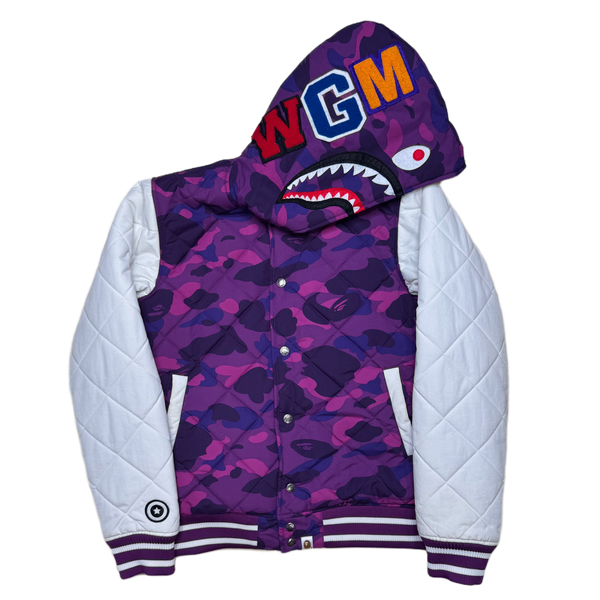 [L] Bape Purple Camo Shark Puffer Jacket