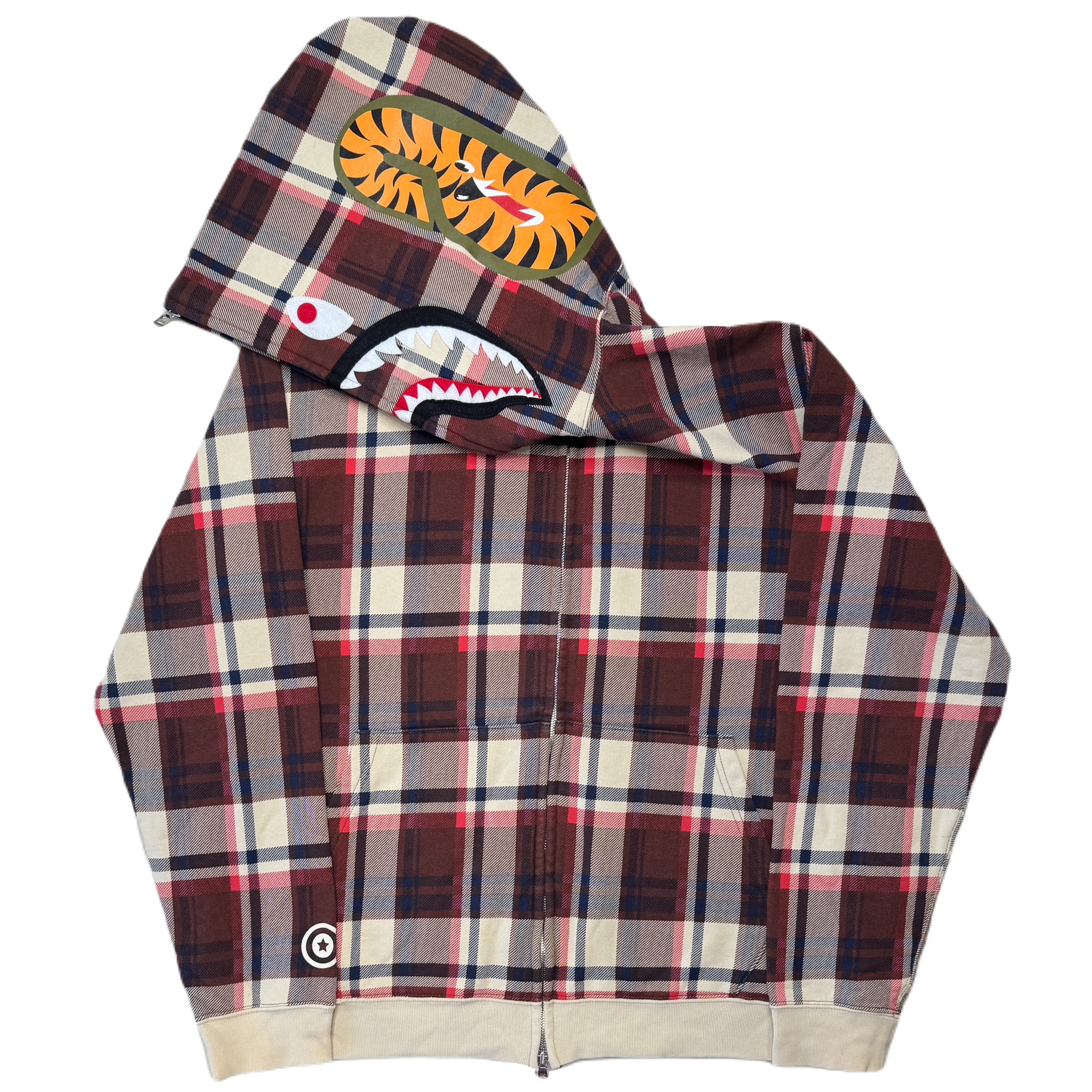 [L] OG Bape Plaid Full-Zip Shark Hoodie