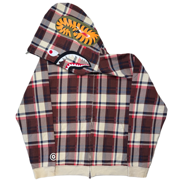 [L] OG Bape Plaid Full-Zip Shark Hoodie