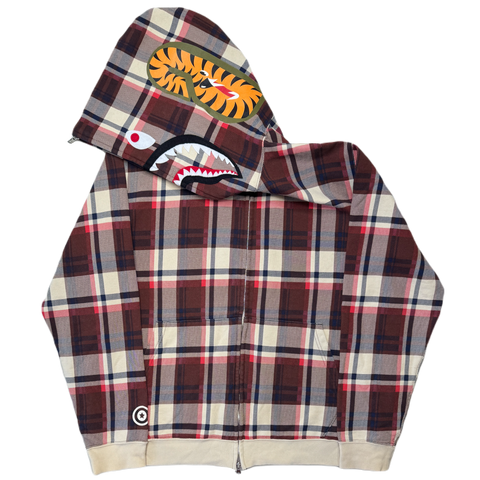 [L] OG Bape Plaid Full-Zip Shark Hoodie